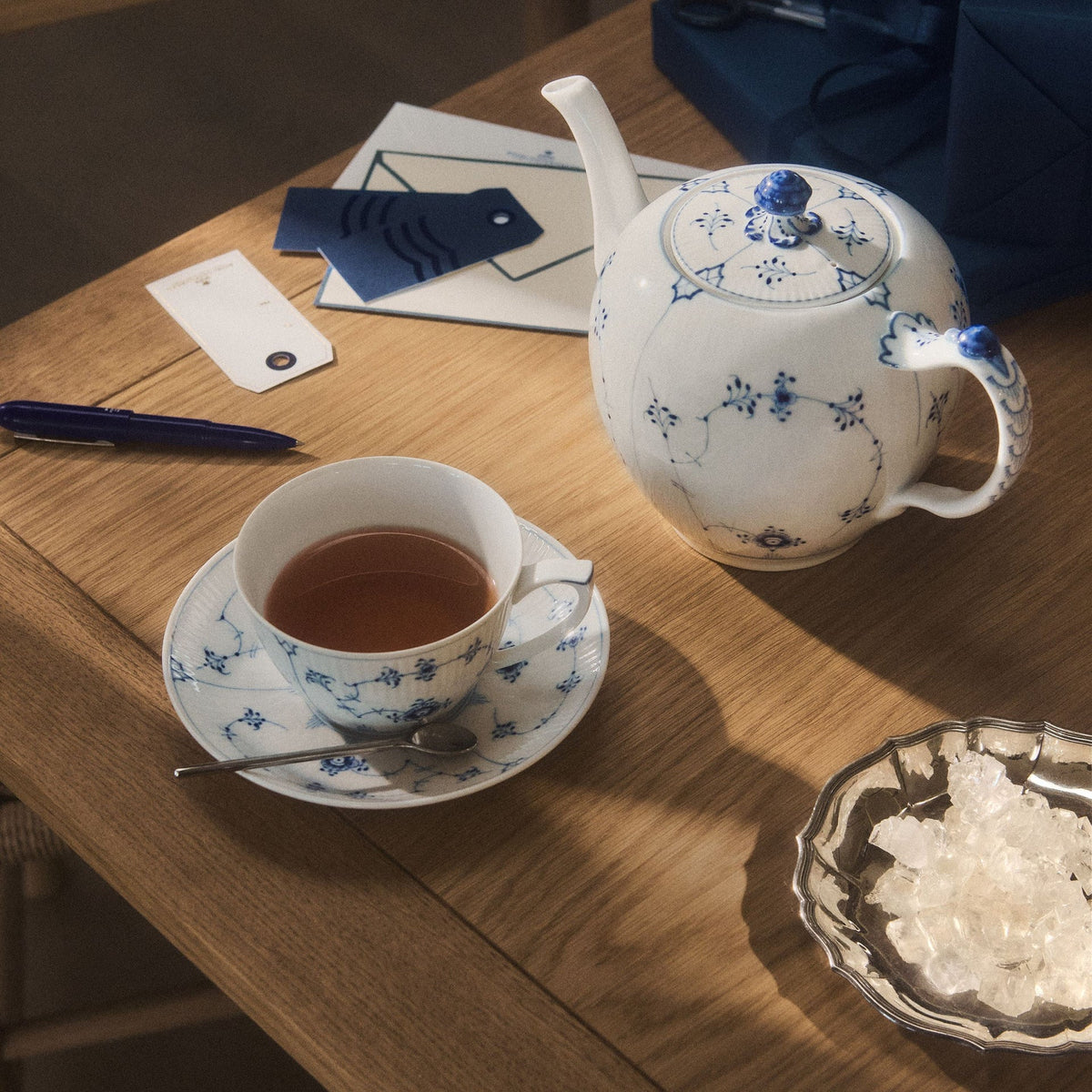 Blue Fluted Plain Cup and Saucer, 28 cl - US 2216