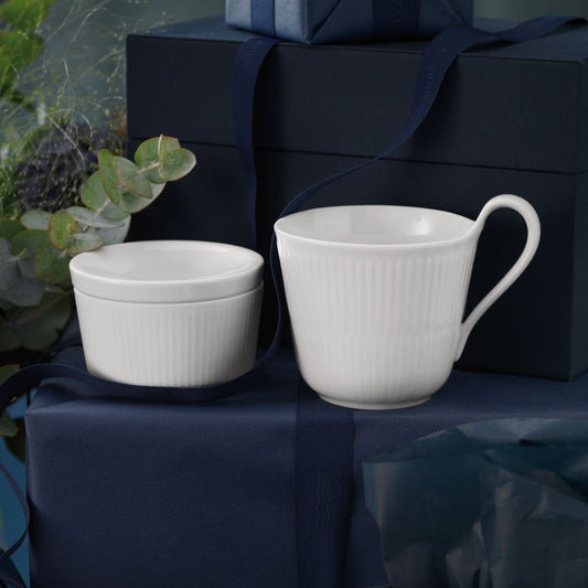White Fluted High Handle Cup, 33 cl - US 2286