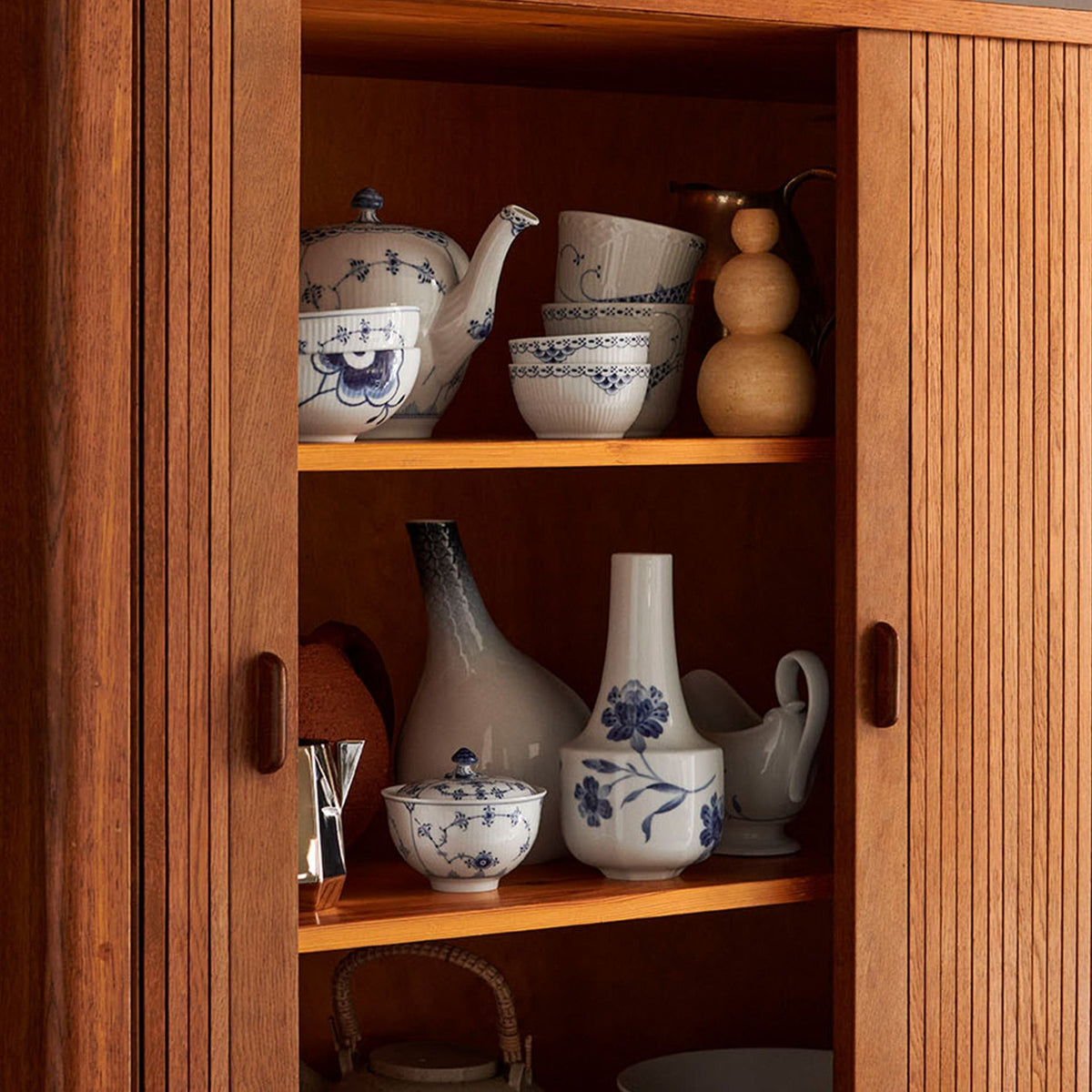 Blue Fluted Plain Sugar Bowl with Lid, 15 cl - US 7256