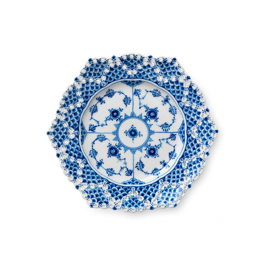 Blue Fluted Full Lace Plate with Double Lace Border, 21 cm - US 3034
