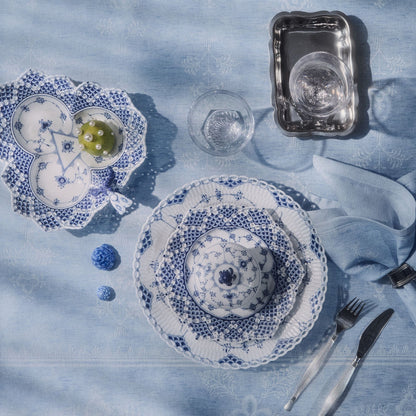Blue Fluted Full Lace Plate with Double Lace Border, 21 cm - US 3034