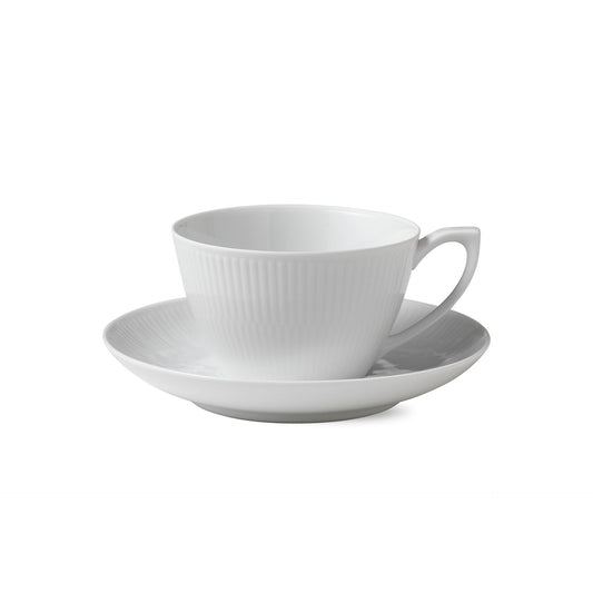 White Fluted Cup and Saucer, 28 cl - US 8029