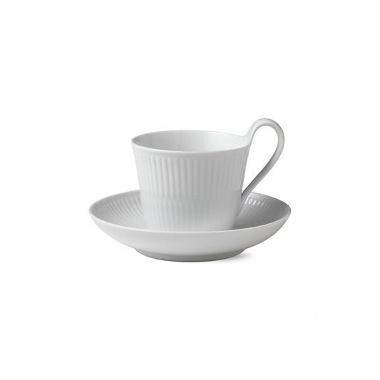 White Fluted High Handle Cup and Saucer, 24 cl - US 3783