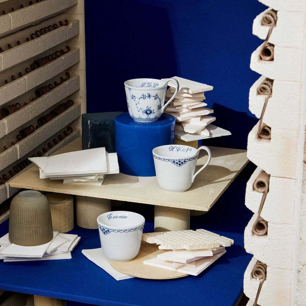 Blue Fluted Plain High Handle Cup, Bespoke, 33 cl - US 2180