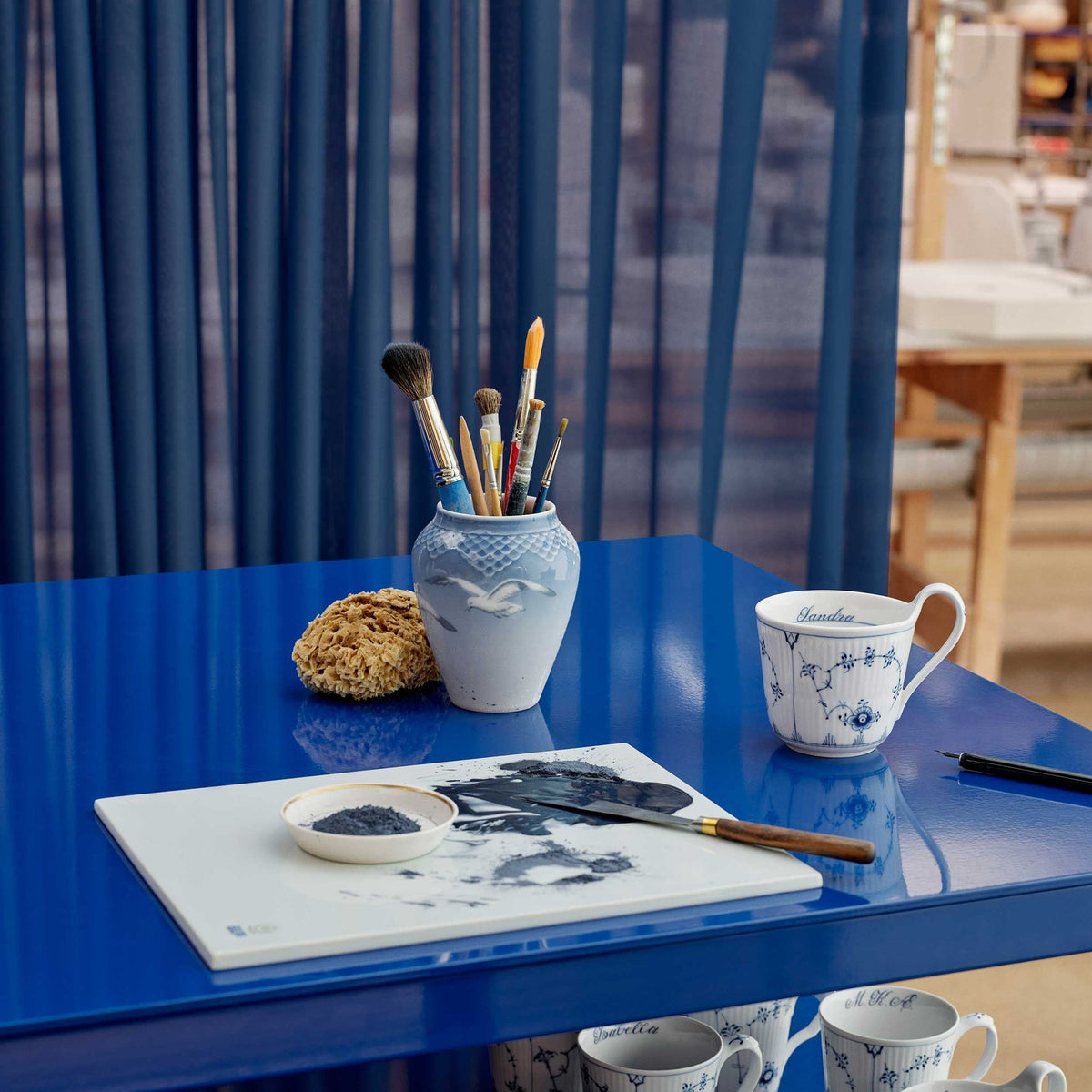 Blue Fluted Plain High Handle Cup, Bespoke, 33 cl - US 2180