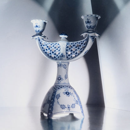 Blue Fluted Full Lace Candelabra, 25.5 cm - US 5303